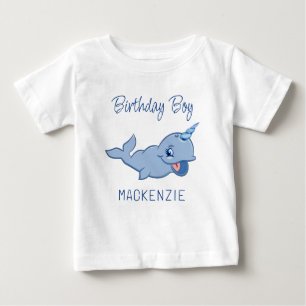 Narwhal Blue   Adorable Baby Kawaii First Birthday T-Shirt
