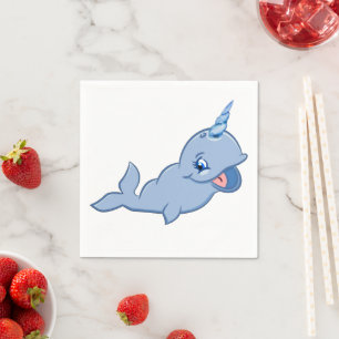 Narwhal Blue Adorable Baby Kawaii Ocean Birthday Napkin