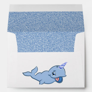 Narwhal Blue   Adorable Baby Kawaii Return Address Envelope