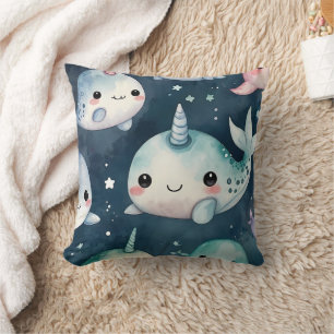 Narwhal Blue Stars Print  Cushion