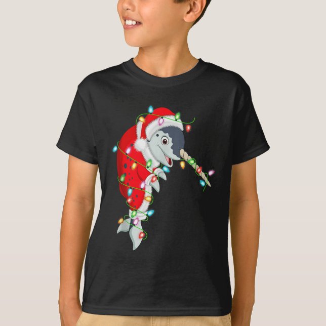 Narwhal Christmas Lights Santa Costume Cute Animal T-Shirt (Front)