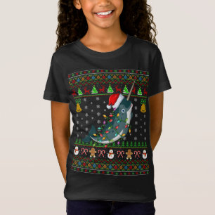 Narwhal Fish Lover Xmas Santa Hat Narwhal Ugly Chr T-Shirt
