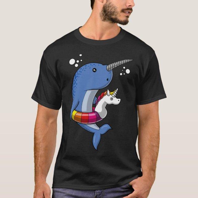 Narwhal Fish Riding Unicorn Float T-Shirt (Front)