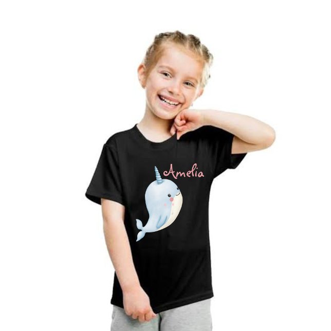 Narwhal Girl Birthday Add Name Personalised Black T-Shirt (Narwhal Girl Birthday Add Name Personalized Black T-Shirt
)