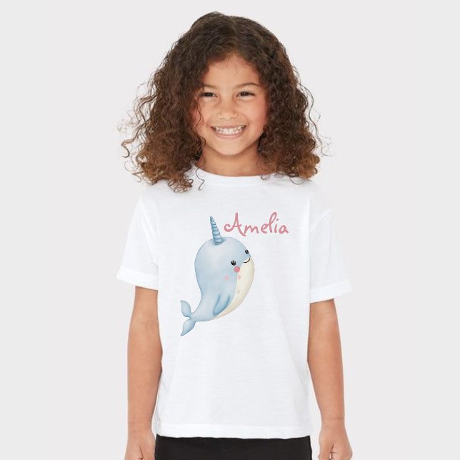 Narwhal Girl Birthday Add Name Personalised White T-Shirt (Narwhal Girl Birthday Add Name Personalized White T-Shirt)