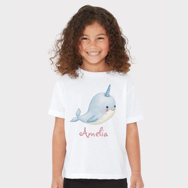 Narwhal Girl Birthday Add Name Personalised White T-Shirt (Narwhal Girl Birthday Add Name Personalized White T-Shirt)