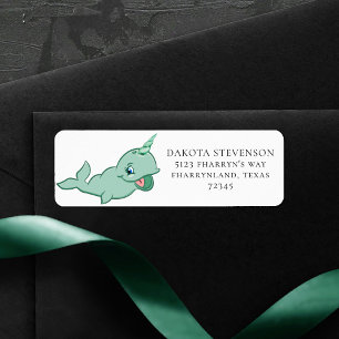 Narwhal Green Cute Mint Chibi Cartoon Address