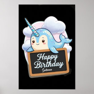 Narwhal holding up chalkboard  poster