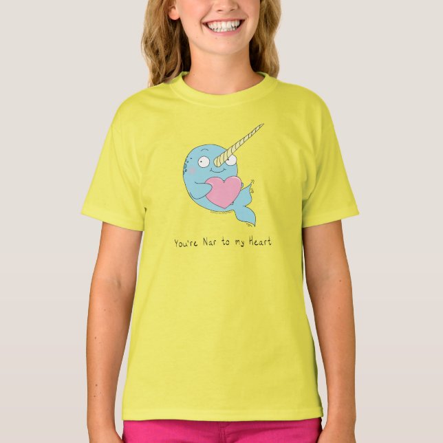 Narwhal Hugging a Heart Girl's Kid's T-shirt (Front)