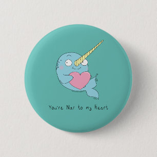 Narwhal Hugging Heart Valentine’s Day Button Pin