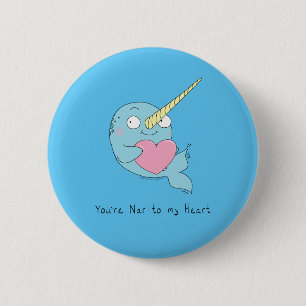 Narwhal Hugging Heart Valentine’s Day Button Pin