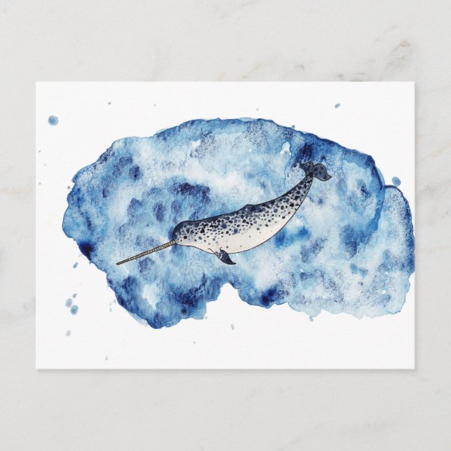 Narwhal in  a splash of watercolour postcard (Front)