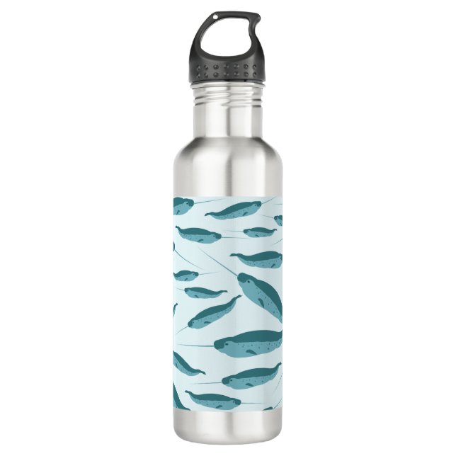 Narwhal in Blue Ocean Pattern 710 Ml Water Bottle (Front)