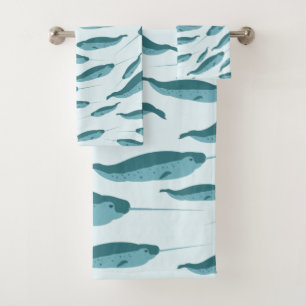 Narwhal in Blue Ocean Pattern Bath Towel Set