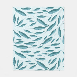 Narwhal in Blue Ocean Pattern Fleece Blanket