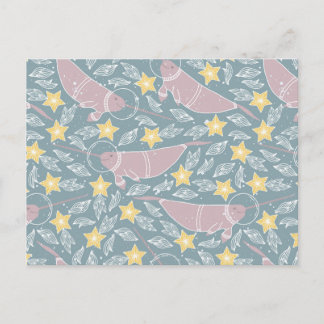 Narwhal in Space Pattern Postcard
