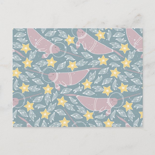 Narwhal in Space Pattern Postcard (Front)