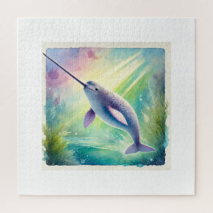 Narwhal in the Deep 110924AREF142 - Watercolor Jigsaw Puzzle