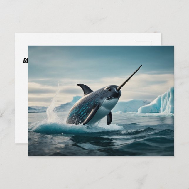 Narwhal jumping out of water postcard (Front/Back)