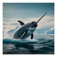 Narwhal jumping out of water