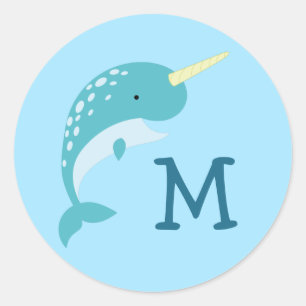 Narwhal Kid Cute Whale Name Envelope Seal Sticker