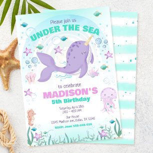 Narwhal Magical Under the Sea Birthday Party Invitation