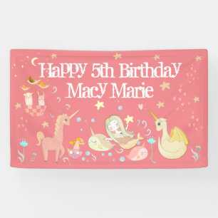 Narwhal Mermaid Unicorn Dragon Fantasy Pink Party Banner