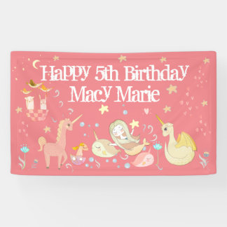 Narwhal Mermaid Unicorn Dragon Fantasy Pink Party Banner