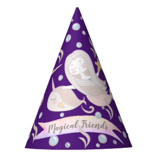 Narwhal,Mermaid,Unicorn,Dragon Pastel Personalised Party Hat