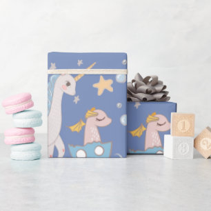 Narwhal Mermaid Unicorn Dragon Pastel Personalised Wrapping Paper
