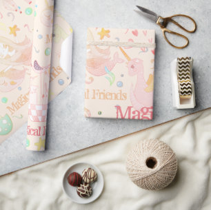 Narwhal Mermaid Unicorn Dragon Pastel Personalised Wrapping Paper