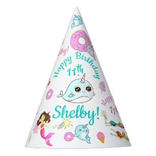 Narwhal, Mermaid, Unicorn Personalised Name Age Party Hat