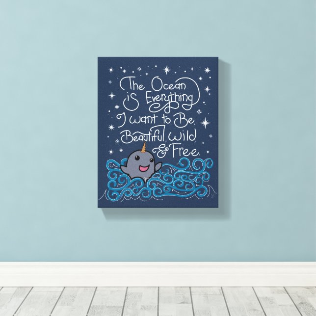 Narwhal Ocean Quote Canvas Print (Insitu(Wood Floor))