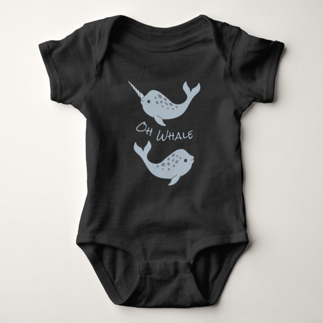Narwhal Oh Whale Baby Bodysuit (Light Text) (Front)