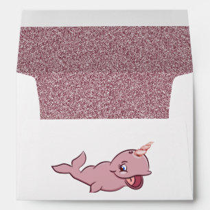 Narwhal Pink Girly Kawaii Chibi Cartoon Address Envelope