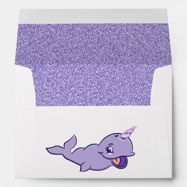 Narwhal Purple | Lilac Magical Sea Unicorn Address Envelope (Back (Bottom))