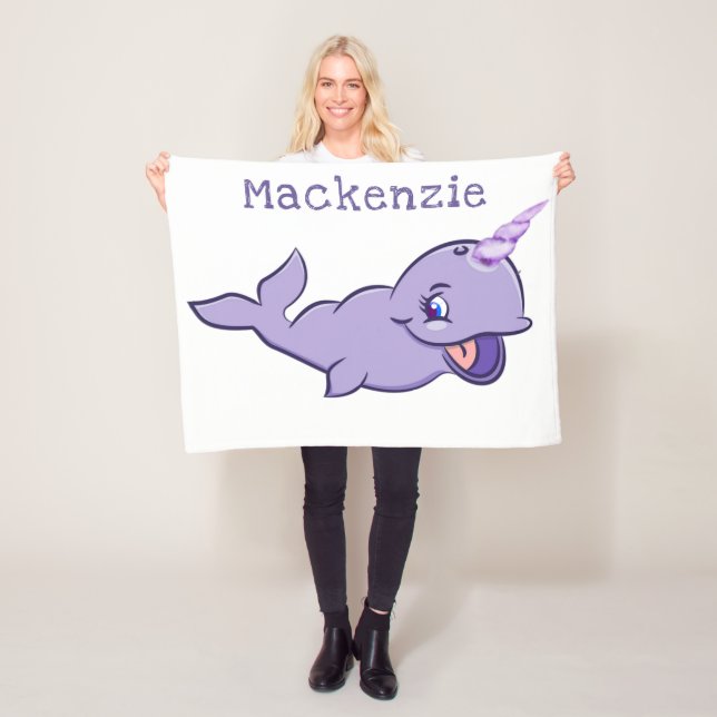 Narwhal Purple | Lilac Magical Sea Unicorn Custom Fleece Blanket (In Situ)