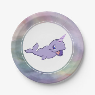 Narwhal Purple Lilac Magical Sea Unicorn Party Paper Plate