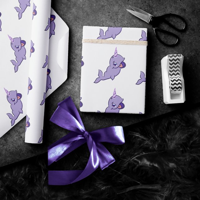 Narwhal Purple | Lilac Magical Sea Unicorn Party Wrapping Paper (Creator Uploaded)