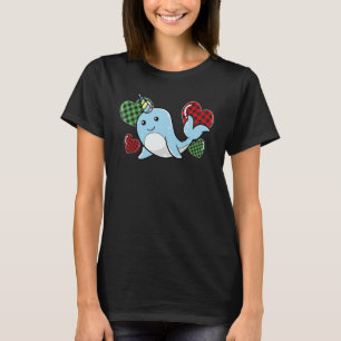 Narwhal Red Plaid Heart Valentines Day Love T-Shirt