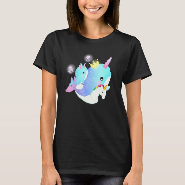 Narwhal Riding Inflatable Pegacorn Sea Pool Floaty T-Shirt (Front)