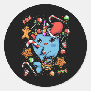 Narwhal Santa Christmas King Beach Tropical Unicor Classic Round Sticker