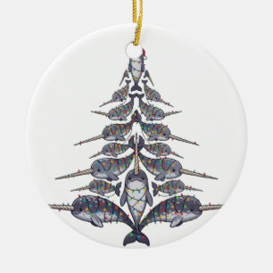 Narwhal Santa Hat Christmas Lights Xmas Sea Ceramic Tree Decoration