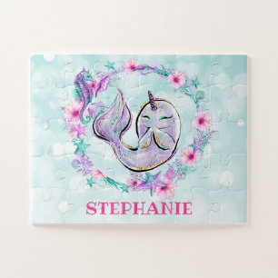 Narwhal & Sea Animals Under The Sea Custom Name Jigsaw Puzzle