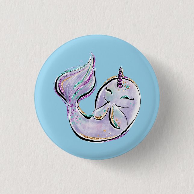 Narwhal The Unicorn Whale 3 Cm Round Badge (Front)