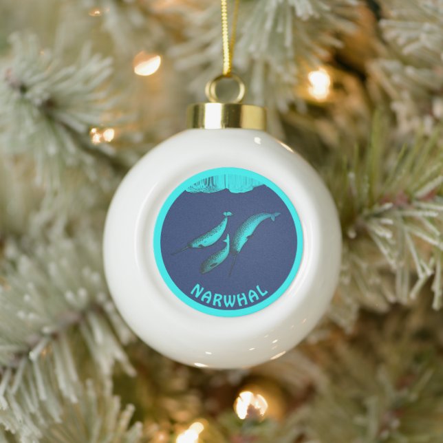 Narwhal Under The Ice Ceramic Ball Christmas Ornament (Tree)