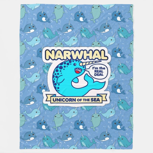 Narwhal Unicorn Of The Sea Fleece Blanket (Front)