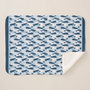 Narwhal Waves Allover Print Blue Sherpa Blanket