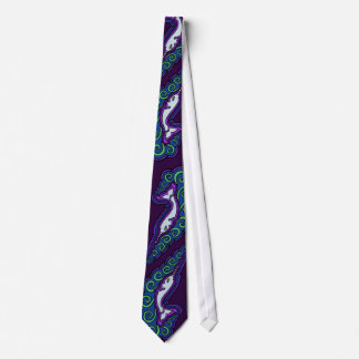 Narwhal Waves Celtic Style Colourful Ink Drawing Tie
