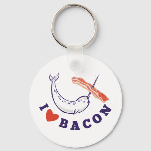 narwhal whale i love bacon key ring